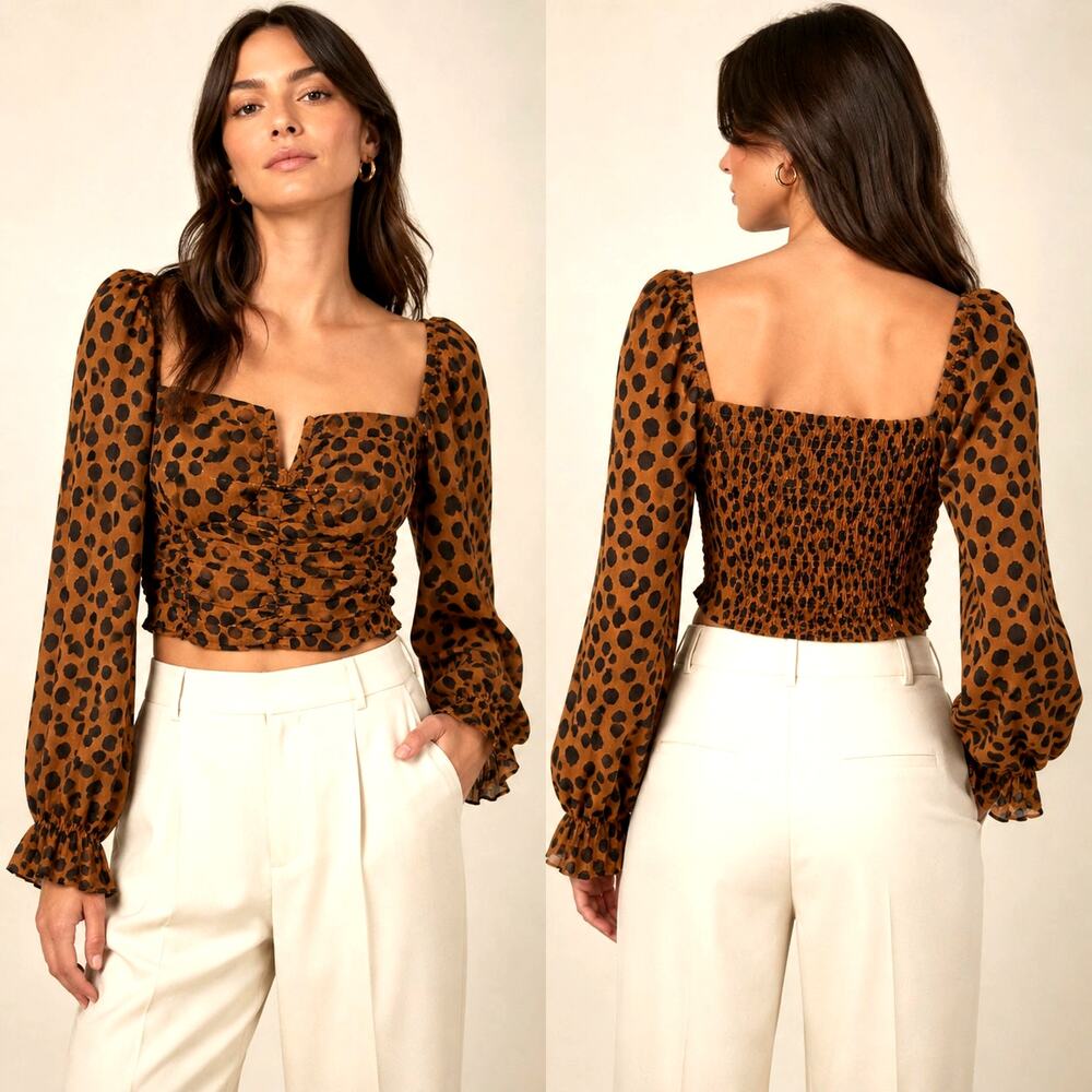 FREE PEOPLE PARKER CORSET TOP BROWN LEOPARD PRINT NWT SIZE L